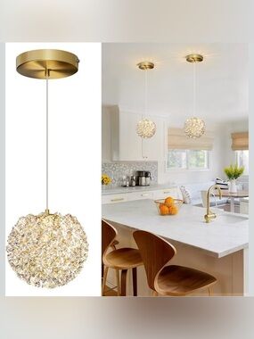 NIB 3-Light Gold Crystal Pendant Ceiling Hanging Lamp Mini Crystal Chandelier